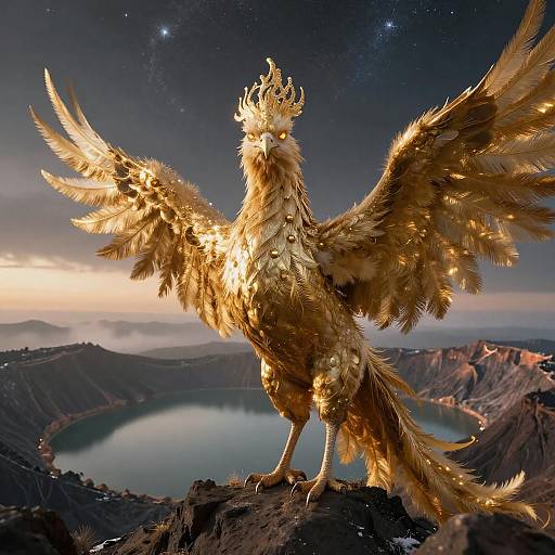Majestic Golden Phoenix at Volcanic Crater