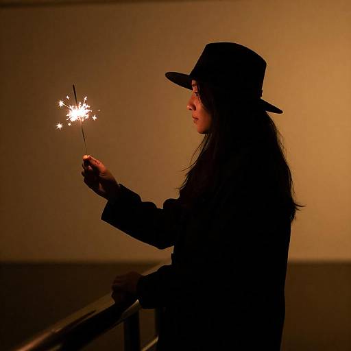 Mysterious Silhouette with Sparkler Light
