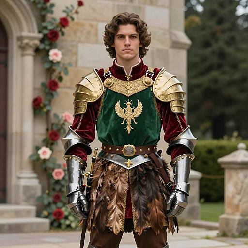 Medieval Knight in Elaborate Armor Costume
