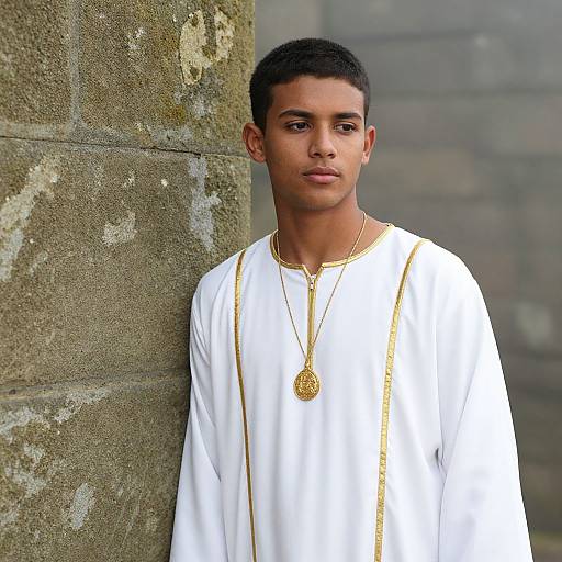 Young Man in White Robe with Gold Trim