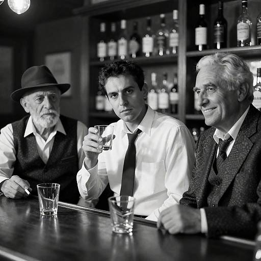 Three Men at a Bar in B&W