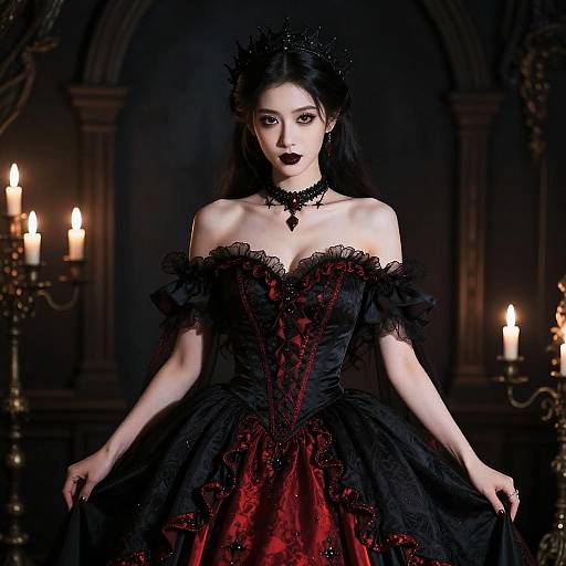 Candlelit Gothic Woman in Red Gown