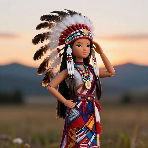 Detailed Native American Doll with Headdress