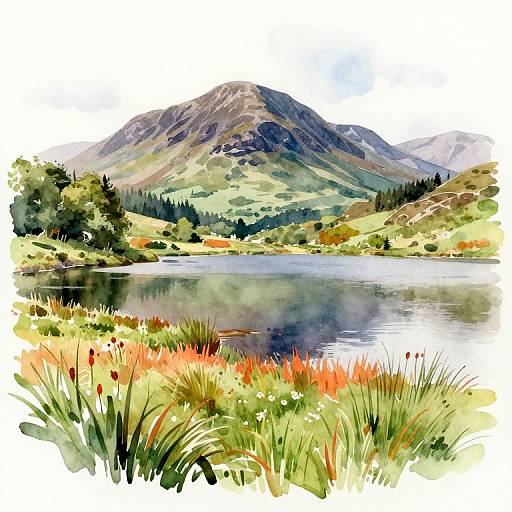 Serene Scottish Mountain Watercolor