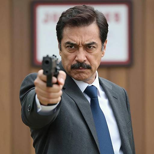 Determined Man with Handgun and Suit