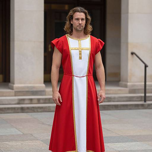 Man in Zeus Costume by Building