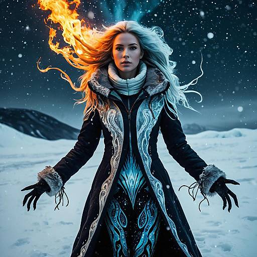 Arctic Tempest Maiden with Fire and Ice Elements