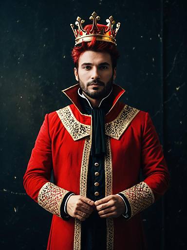 Man in Red King Costume with Crown