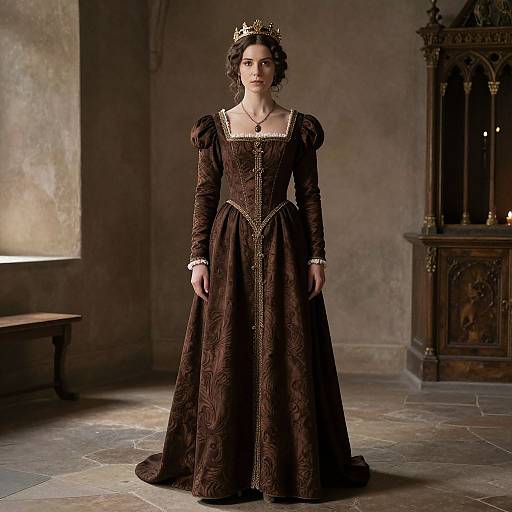 Medieval Renaissance Woman in Brown Dress