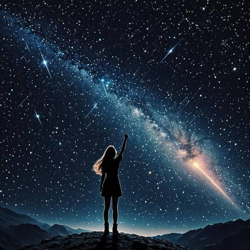 Silhouette of Woman with Shooting Stars at Night Silhouette of Woman with Shooting Stars at Night