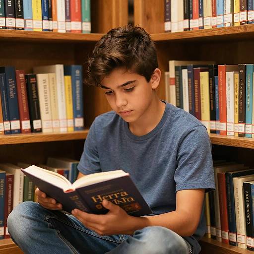 Hispanic Teen Reading in Cozy Library