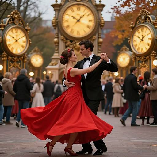 Lovers Dancing Amidst Surreal Clocks