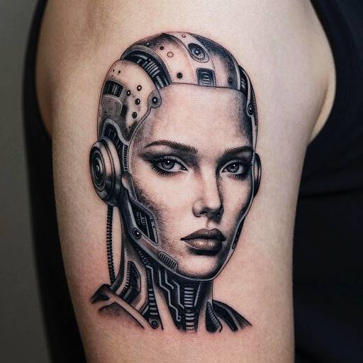 Futuristic Cyborg Face Tattoo Stencil