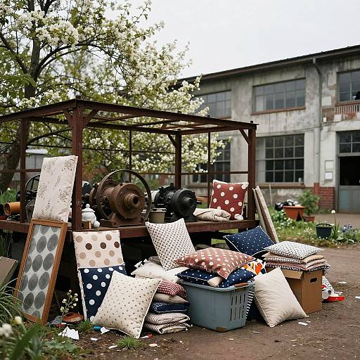 Trash Polka Art in Industrial Garden