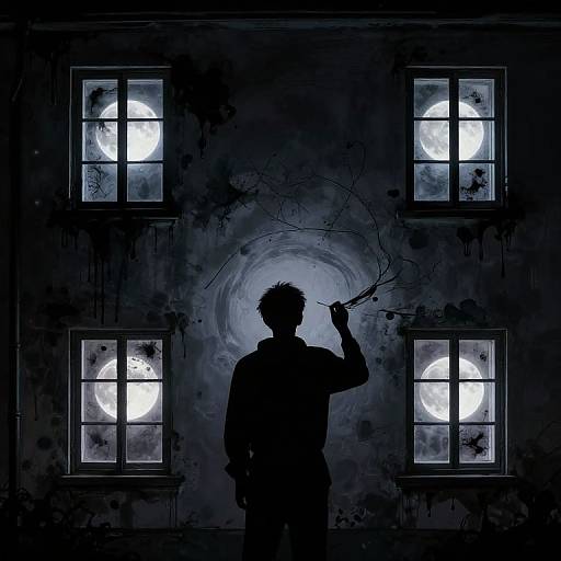 Sentient Silhouette Painting Moonlight Dreams
