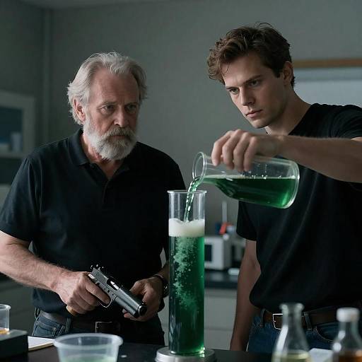 Intense Scene in a Dim Laboratory