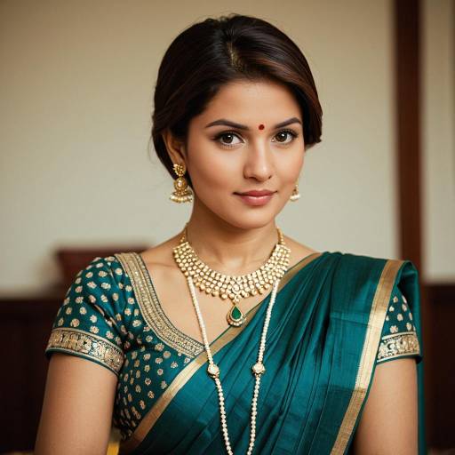 Indian Woman in Traditional Saree and Jewelry