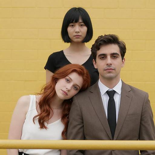 Vibrant Portrait Against Yellow Brick Wall