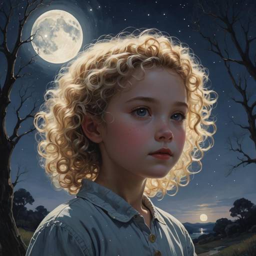 Serene Moonlit Child with Curly Hair Serene Moonlit Child with Curly Hair