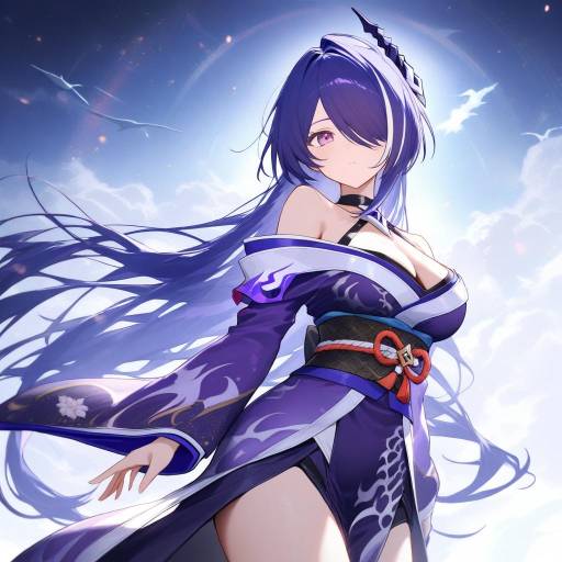 Elegant Cowboy Shot in Purple Kimono