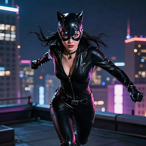 Catwoman on Neon City Rooftop