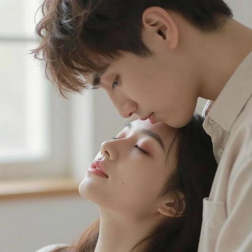 Intimate Close-Up of Romantic Couple