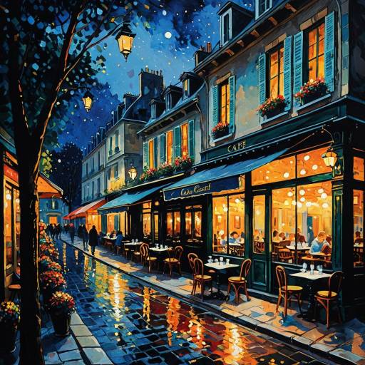 Vibrant Impressionist Cafe Scene Artwork