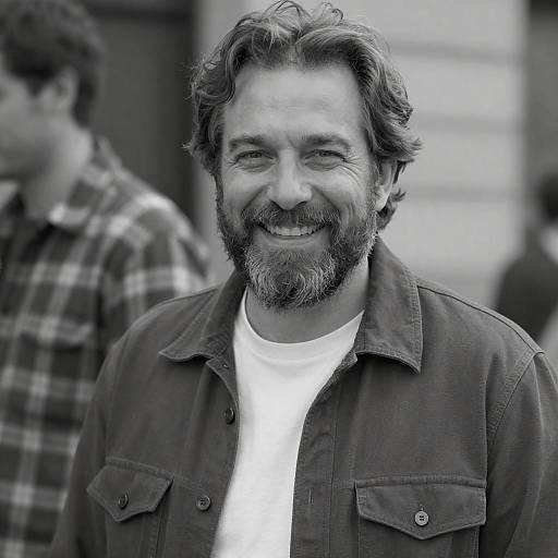 Smiling Bearded Man, Black-and-White Portrait