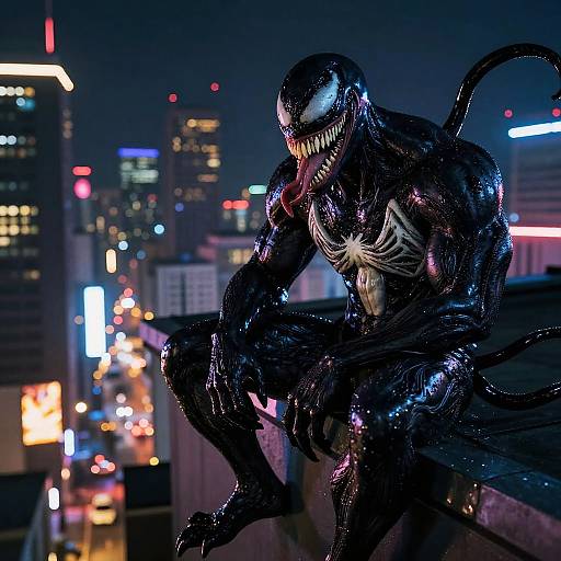 Venom on Neon-Lit Cyberpunk Rooftop