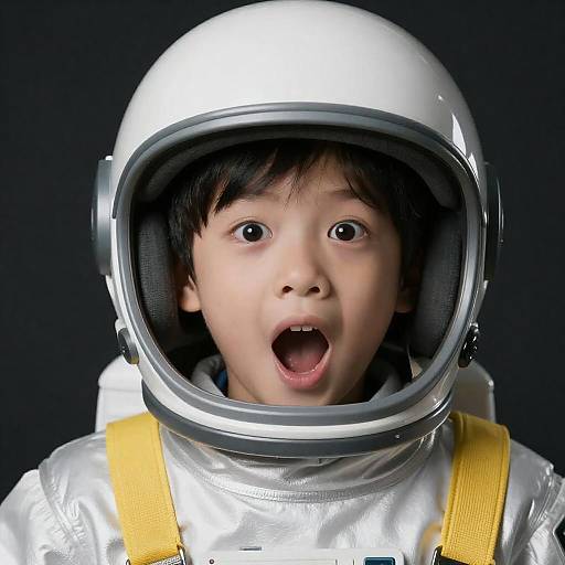 Shocked Young Boy in Silver Spacesuit