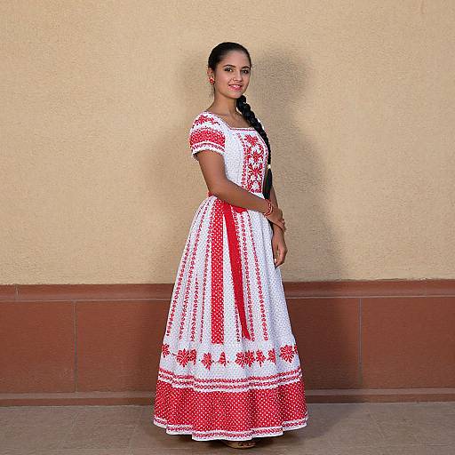 Woman in Traditional Red and White Dress