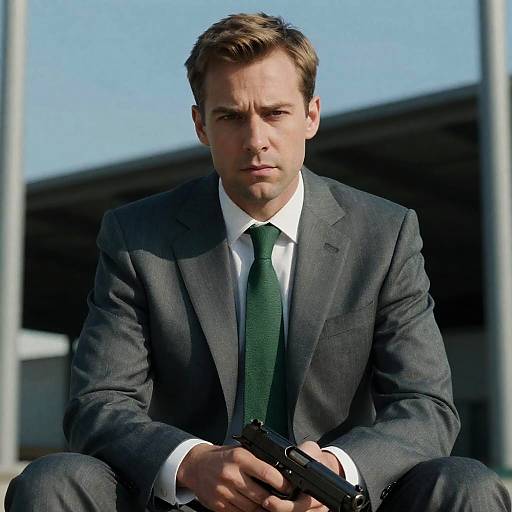 Serious Man in Pinstripe Suit Outdoors