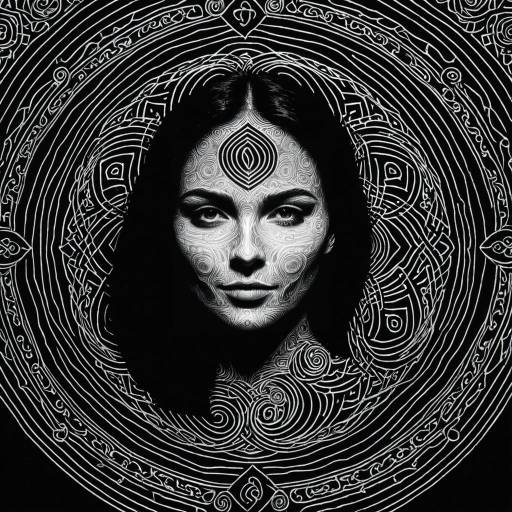 Mystical Woman with Fingerprint Identity and Celtic Fractal Design