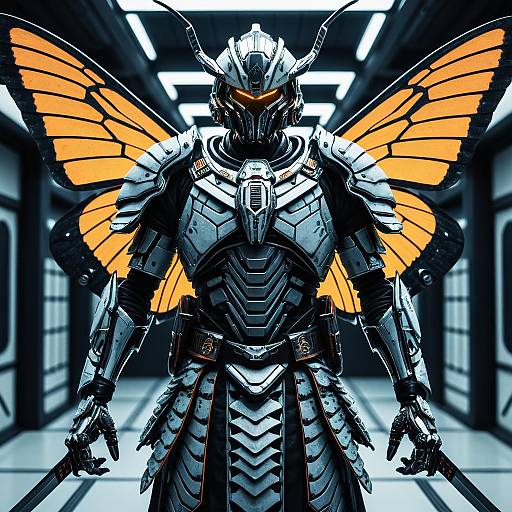 Cybernetic Samurai with Butterfly Wings