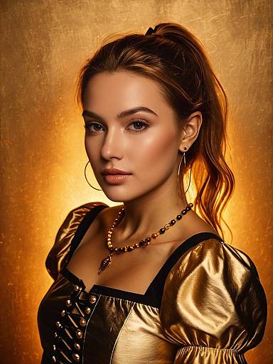 Young Woman in Gold Metallic Dress