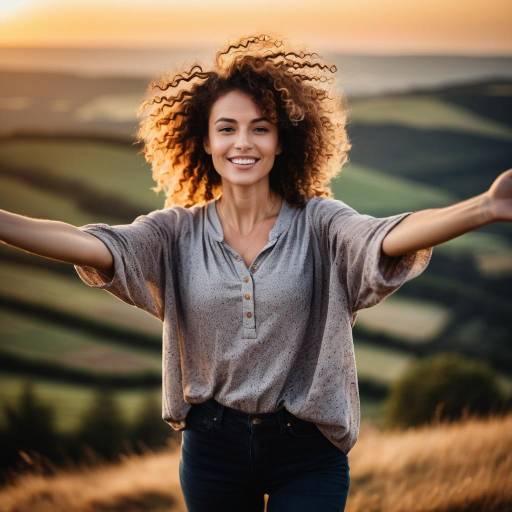 Cinematic Sunset with Joyful Woman