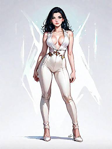 Realistic Comic Woman in White Bodysuit