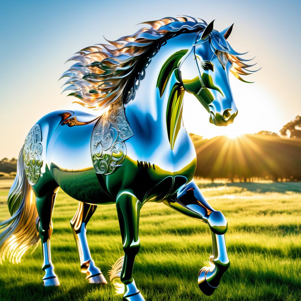 Gentle Chrome Horse in Sunlit Pasture