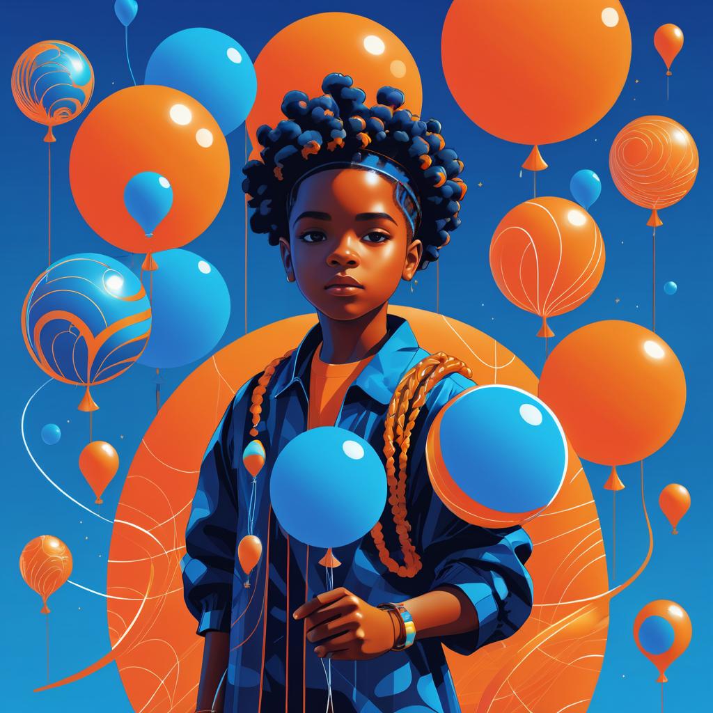 Vibrant Afrofuturism Boy with Balloons