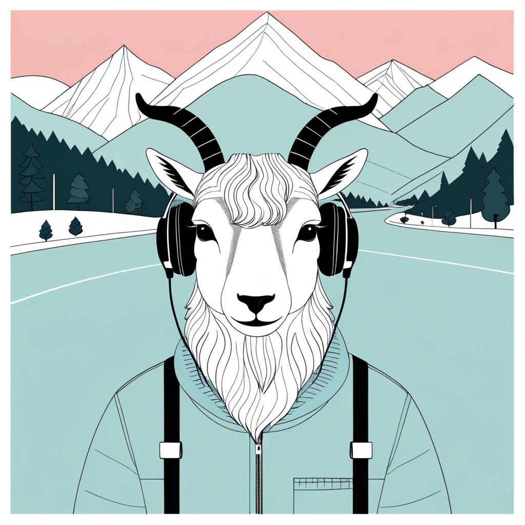 Stylish Goat in Serene Mountain Art