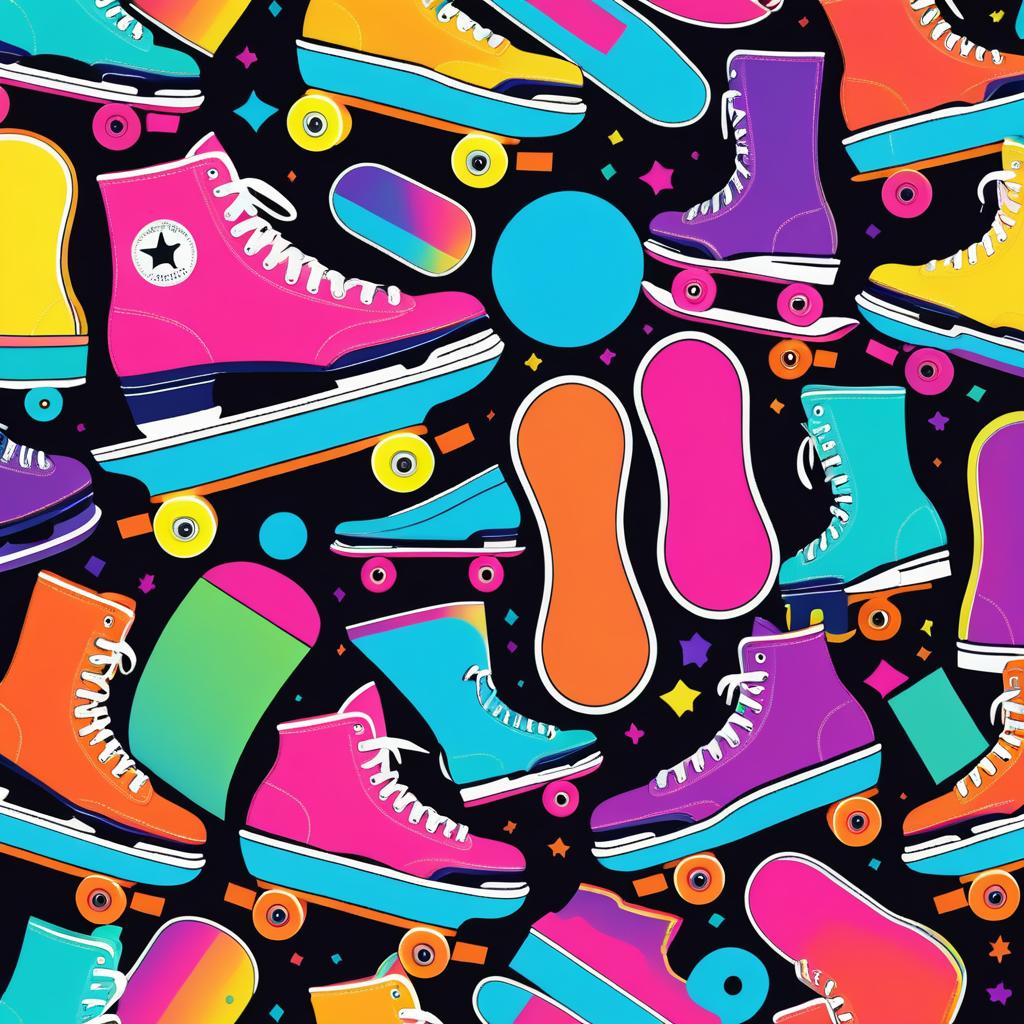 Vibrant Retro Skateboard and Roller Skate Clipart