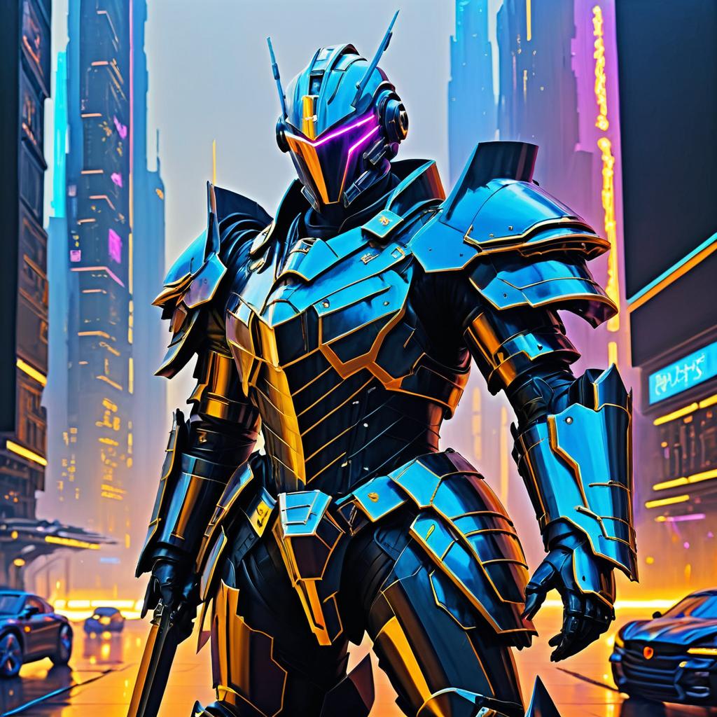 Cybernetic Knight in a Dystopian City