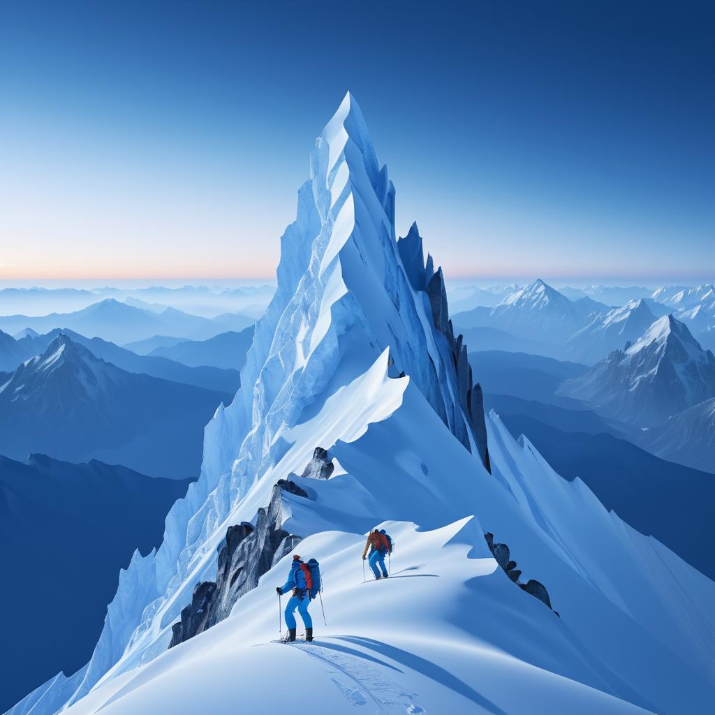 Epic Twilight Climbers on Snowy Peak