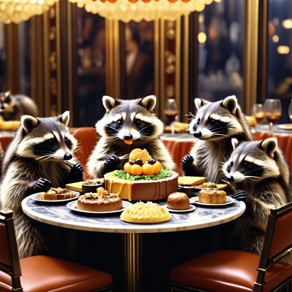 Raccoons Dining in 1980s New York