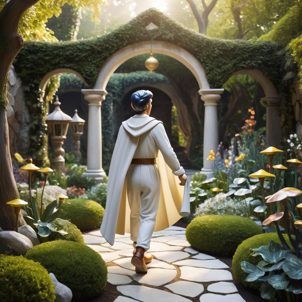 Marble Pinocchio in a Mystical Garden