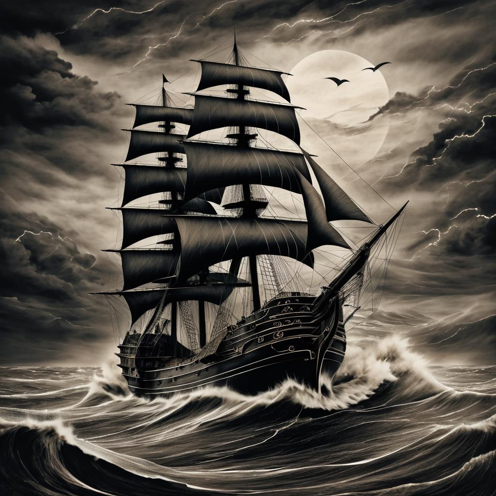 Romantic Ship in Stormy Seas Artwork