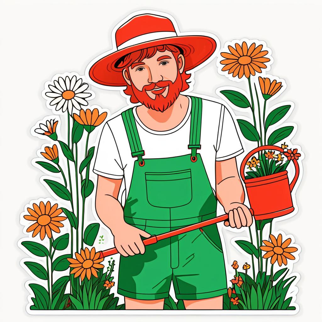 Red-Haired Gardener Line Art Design