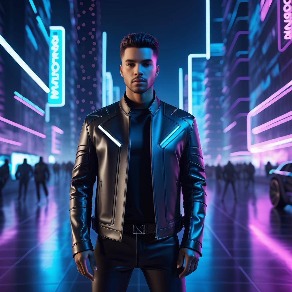 Futuristic Male Model in Neon City