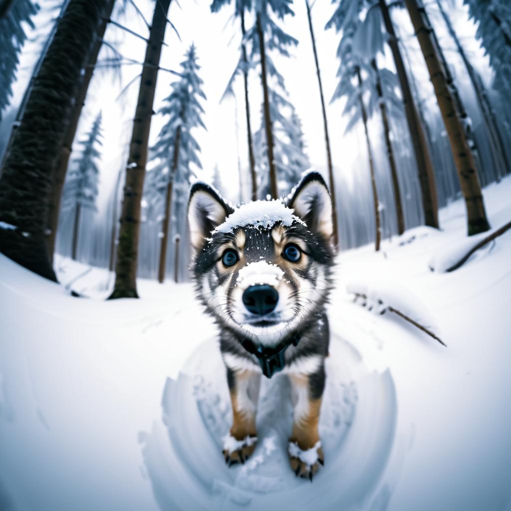 Adventure Awaits: Baby Wolf in Snow