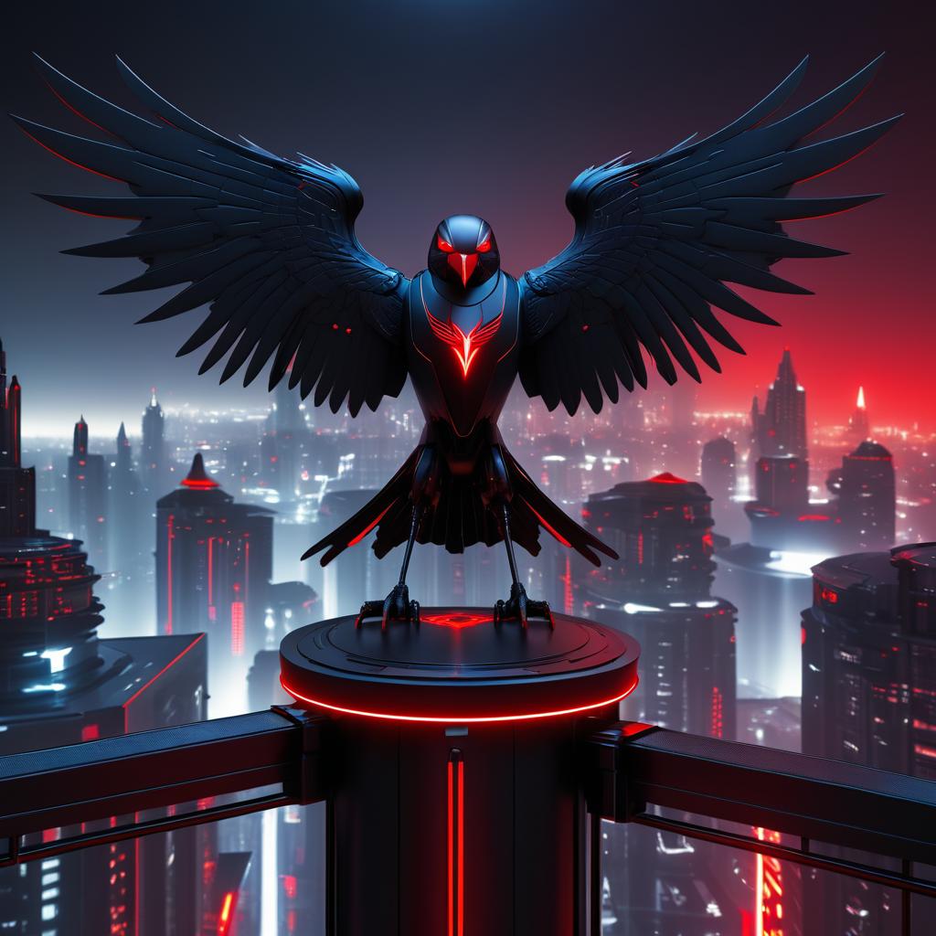 Art-Deco Robotic Raven in Cyberpunk City